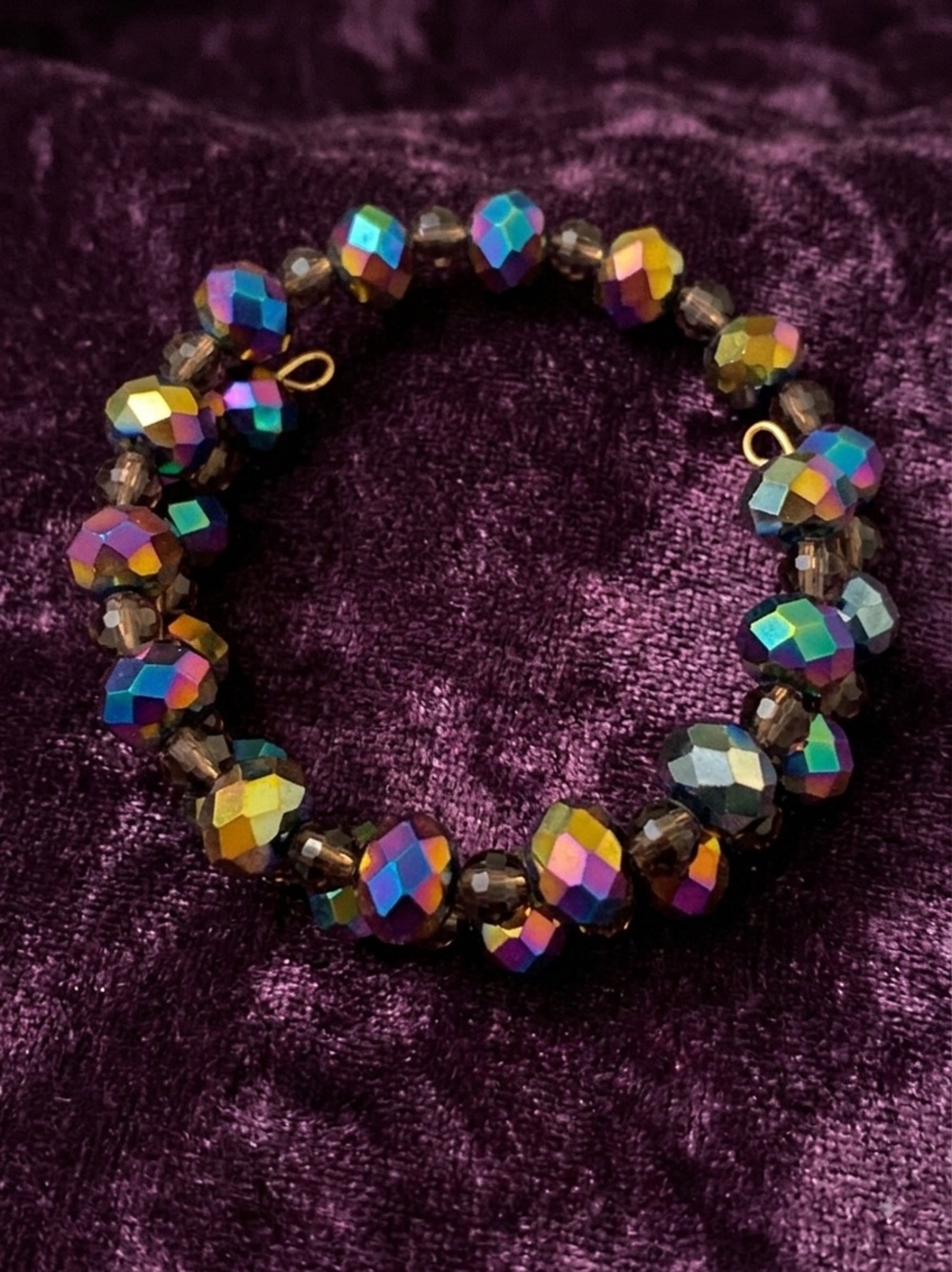 Multi-Color (Oil Slick) Faceted Beaded Wrap Bracelet